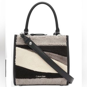 Calvin Klein Moon Shearling Triple Compartment Convertible Satchel NWT